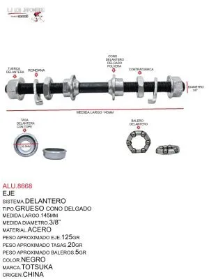 ALU.8668 Eje Delantero Totsuka 145mm Negro