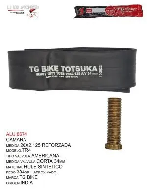 CAMARA 26X2.125 REFORZADA  V.A.  TR4  TG BIKE  INDIA
