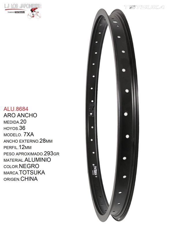 ALU.8684-2 ARO 20X36 ALUMINIO NEGRO 7XA ANCHO TOTSUKA