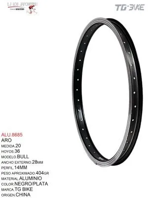 ARO 20X36 ALUMINIO NEGRO DOBLE CAPA MOD.BULL  TG BIKE