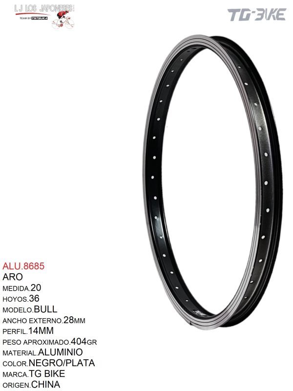 ARO 20X36 ALUMINIO NEGRO DOBLE CAPA MOD.BULL  TG BIKE