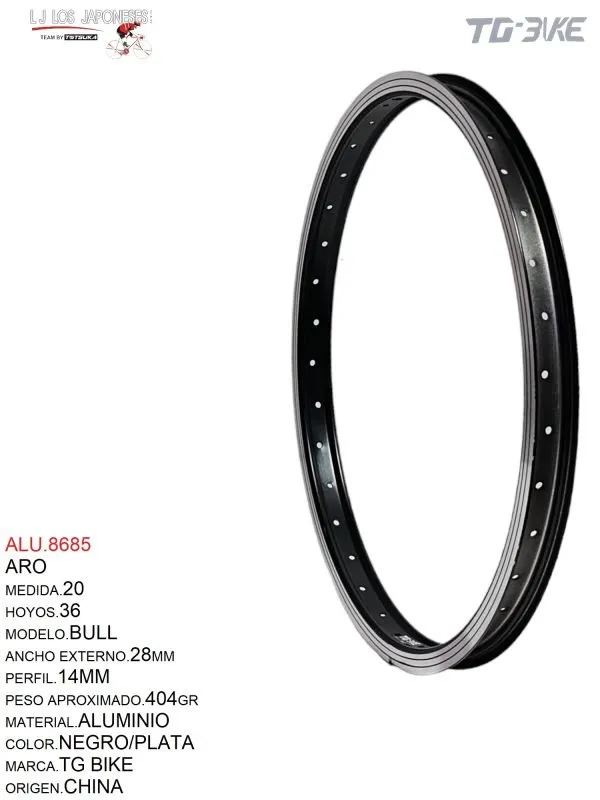 ARO 20X36 ALUMINIO NEGRO DOBLE CAPA MOD.BULL  TG BIKE