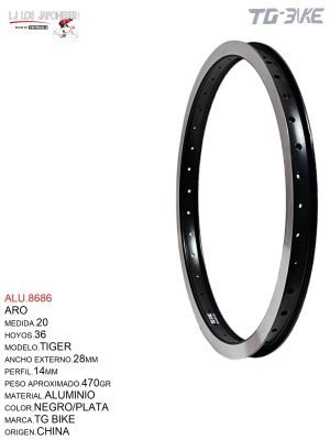ARO 20X36 ALUMINIO NEGRO DOBLE CAPA  MOD.TIGER  TG BIKE