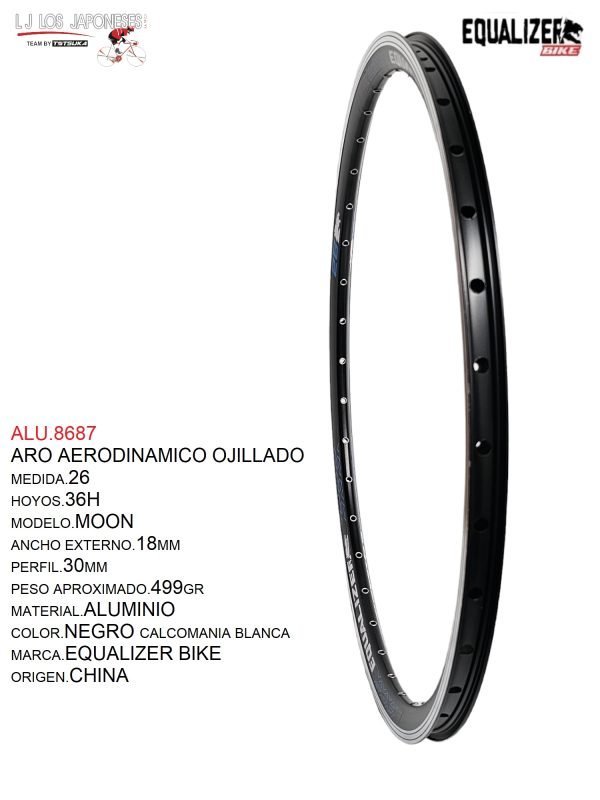 ALU.8687-3 ARO 26X36 AERODINAMICO NEGRO OJILLADO MOD. MOON EQUALIZER BIKE