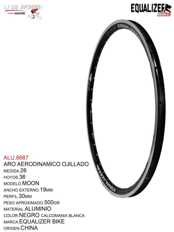 ALU.8687 ARO 26X36 AERODINAMICO NEGRO OJILLADO MOD. MOON EQUALIZER BIKE