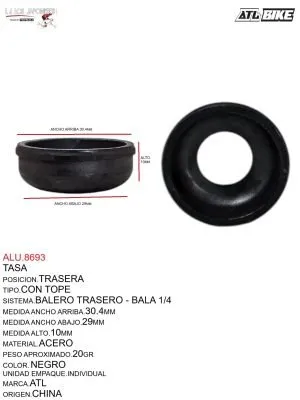 ALU.8693 TASA TRASERA CON TOPE, DE ACERO, NEGRA