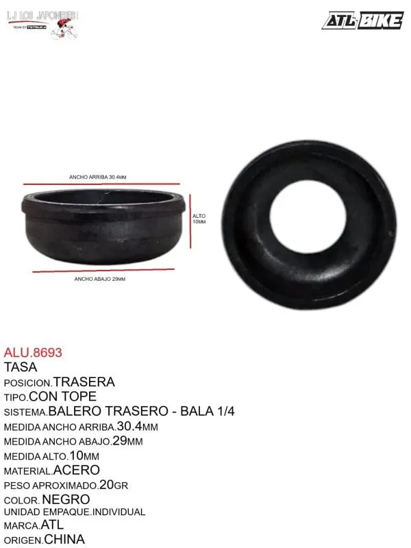 TASA TRASERA CON TOPE, DE ACERO, NEGRA