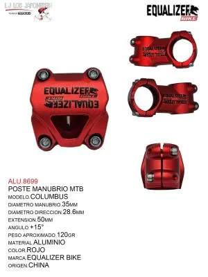 ALU.8699 POSTE MANUBRIO MTB 35MMX50 MM ALUMINIO ROJO MOD.COLUMBUS EQUALIZER BIKE