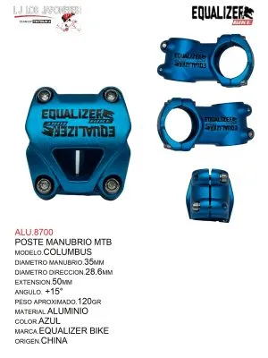 ALU.8700 POSTE MANUBRIO MTB 35MMX50 MM ALUMINIO AZUL MOD.COLUMBUS EQUALIZER BIKE