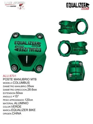 ALU.8701 POSTE MANUBRIO MTB 35MMX50 MM ALUMINIO VERDE MOD.COLUMBUS EQUALIZER