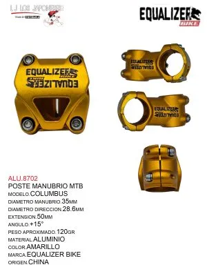 ALU.8702 POSTE MANUBRIO MTB 35MMX50 MM ALUMINIO AMARILLO MOD.COLUMBUS EQUALIZER