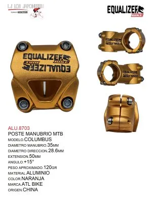 ALU.8703 POSTE MANUBRIO MTB 35MMX50 MM ALUMINIO NARANJA MOD.COLUMBUS EQUALIZER