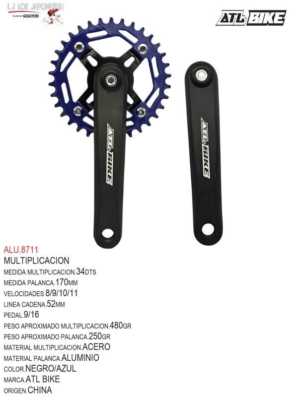 ALU.8711 MULTIPLICACION 34T 170MM ALUMINIO/ACERO NEGRO/AZUL E.C. ATL BIKE
