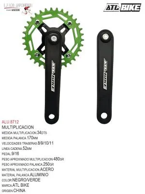 MULTIPLICACION 34T  170MM  ALUMINIO/ACERO NEGRO/VERDE   E.C.  ATL BIKE