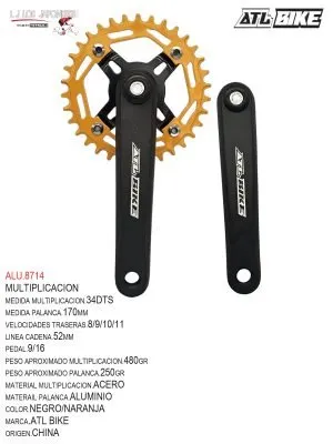 MULTIPLICACION 34T  170MM  ALUMINIO/ACERO NEGRO/NARANJA   E.C.  ATL BIKE