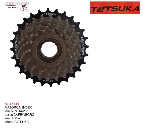 ALU.8744 RUEDA LIBRE 7P 14-28 INDEX CAFÉ/NEGRO TOTSUKA PESO.488GR