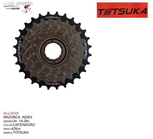 ALU.8745 RUEDA LIBRE 6P 14-28 INDEX CAFÉ/NEGRO TOTSUKA PESO.429GR