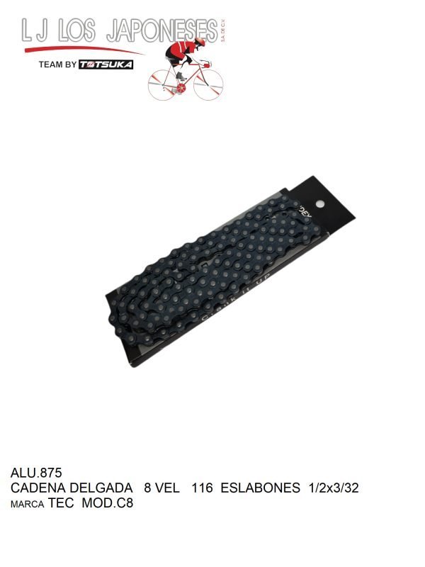 ALU.875 CADENA 408 DELGADA 8 VEL 1/2x3/32 116L TEC AZUL MARINO PIN DORADO