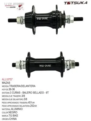 MAZA CASSETTE 36-36 BMX  3/8 MM-9T BALERO SELLADO ALUMINIO TG BIKE  NEGRO PAR