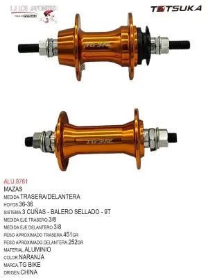MAZA CASSETTE 36-36 BMX  3/8 MM-9T BALERO SELLADO ALUMINIO TG BIKE  NARANJA  PAR