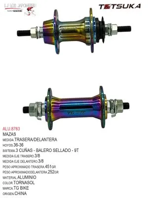 MAZA CASSETTE 36-36 BMX  3/8 MM-9T BALERO SELLADO ALUMINIO TG BIKE  TORNASOL  PAR