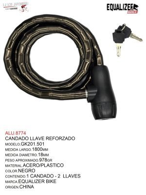 CANDADO LLAVE  REFORZADA C/FORRO 18X1800MM GK201.501  EQUALIZER BIKE