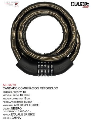 CANDADO REFORZADO DE COMBINACION C/FORRO 18X1800MM  GK201.712 EQUALIZER BIKE