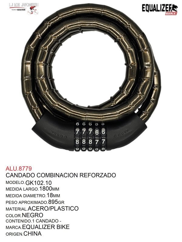 ALU.8779 CANDADO REFORZADO DE COMBINACION C/FORRO 18X1800MM GK201.712 EQUALIZER BIKE