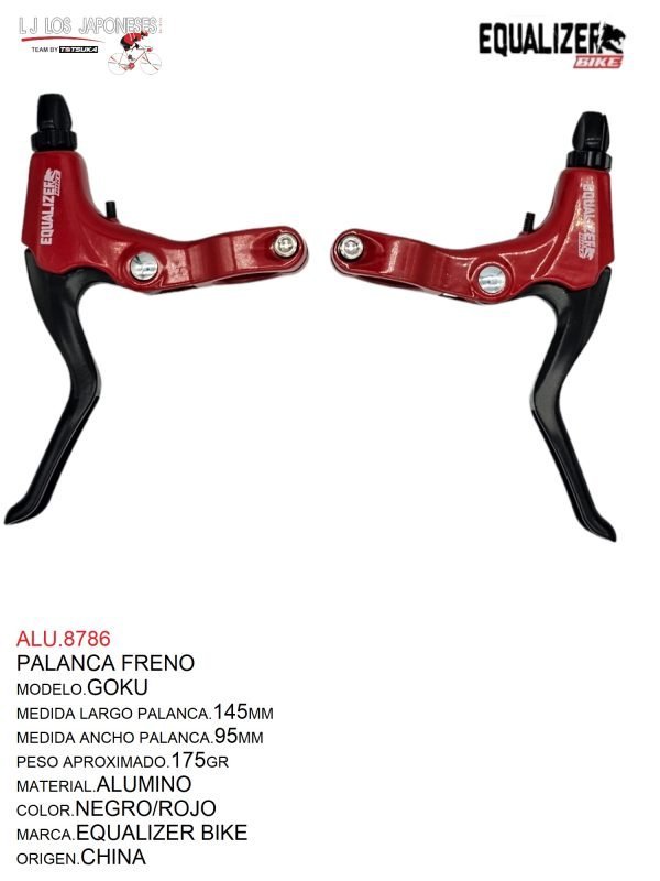 PALANCA FRENO ALUMINIO  MARCA EQUALIZER MODELO GOKU NEGRO/ROJO
