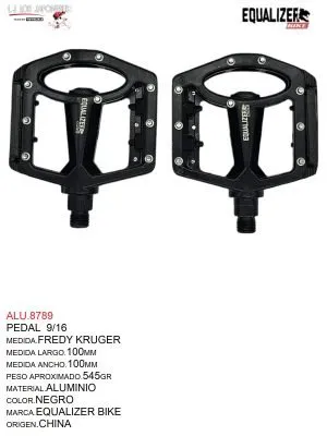 ALU.8789 Pedales 9/16, Modelo Fredy Kruger, Color Negro, Marca Equalizer Bike