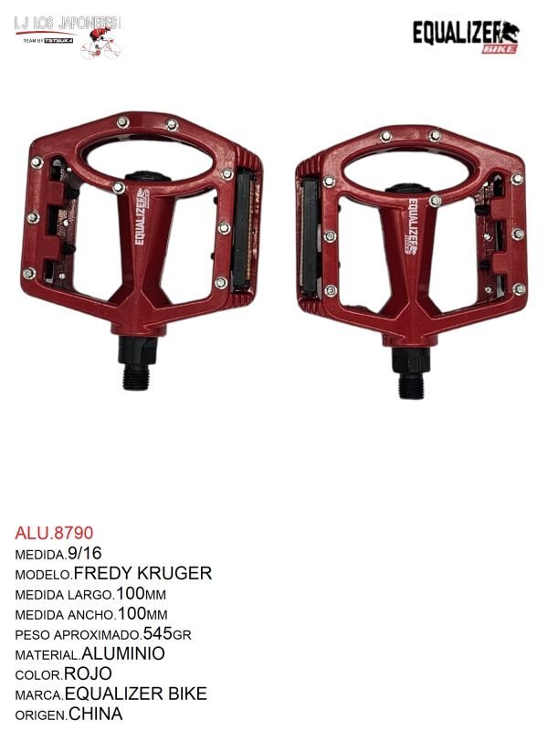 ALU.8790 Pedales 9/16, Modelo Fredy Kruger, Color Rojo, Marca Equalizer Bike