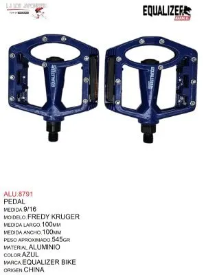 ALU.8791 Pedales 9/16, Modelo Fredy Kruger, Color Azul, Marca Equalizer Bike