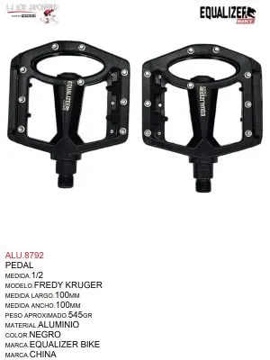 ALU.8792 Pedales 1/2, Modelo Fredy Kruger, Color Negro, Marca Equalizer Bike