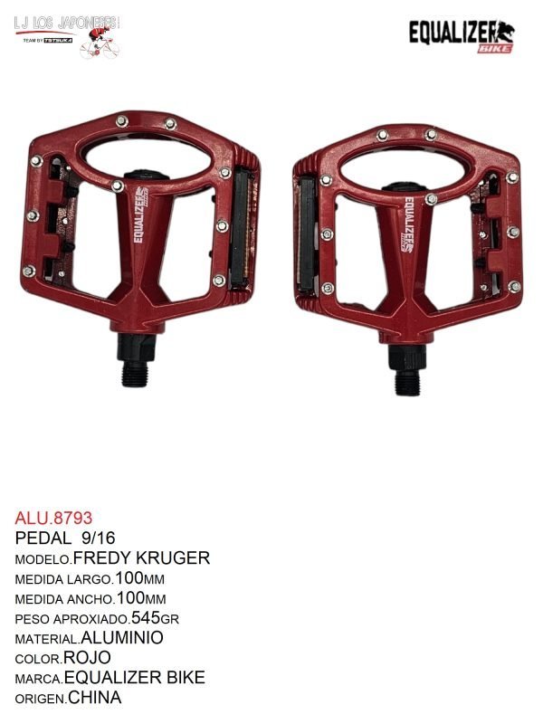 ALU.8793-2 Pedales 1/2, Modelo Fredy Kruger, Color Rojo, Marca Equalizer Bike