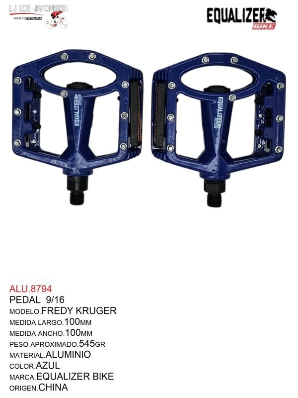 ALU.8794-2 Pedales 1/2, Modelo Fredy Kruger, Color Azul, Marca Equalizer Bike