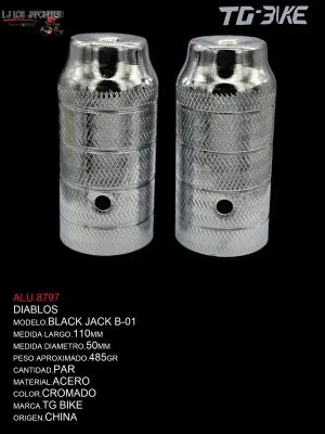 DIABLOS B-01 ACERO 50X110MM MARCA TG BIKE MODELO BLACK JACK CROMADO PAR