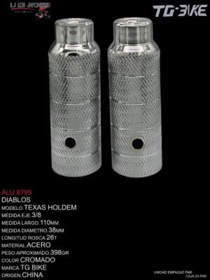 DIABLOS MOD.TEXAS HOLDEM B-06 ACERO CROMADO 38X110MM PAR TG BIKE