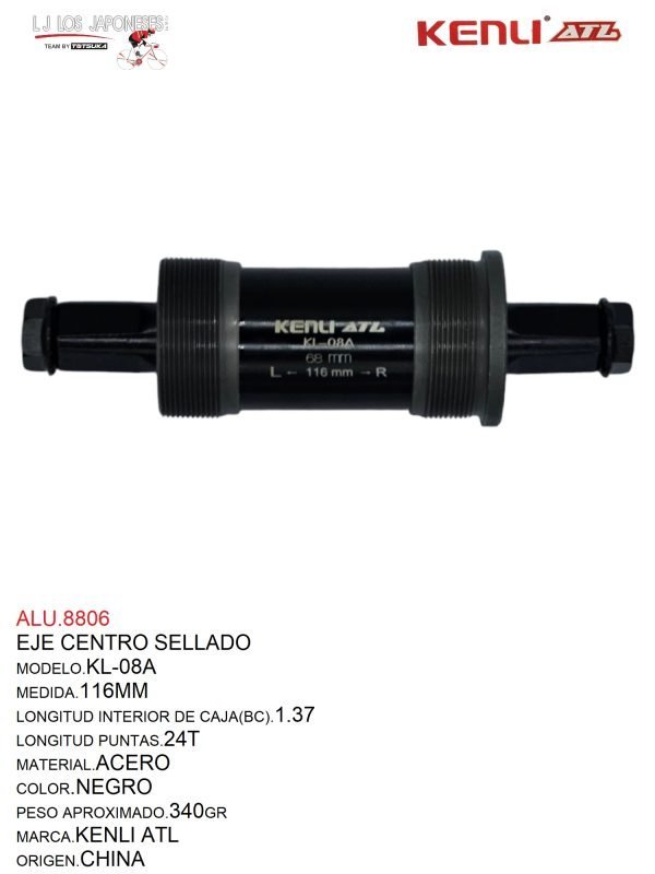 ALU.8806 EJE CENTRO SELLADO 116MM KENLI-ATL KL-08A