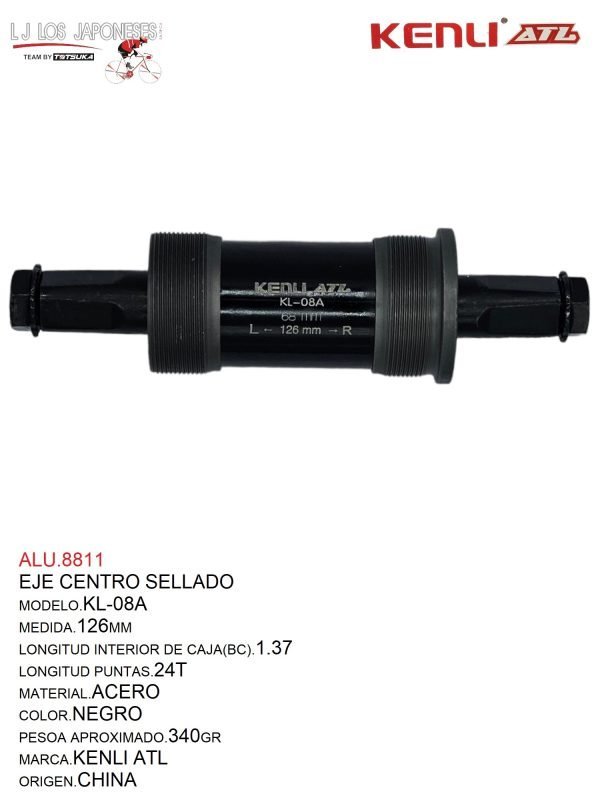 ALU.8811 EJE CENTRO SELLADO 126MM KENLI-ATL KL-08A