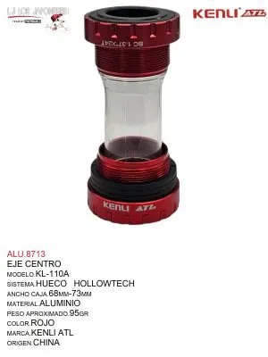 ALU.8813 EJE DE CENTRO HUECO HOLLOWTECH TG BIKE MOD.KL-110A ROJO