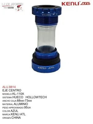 EJE DE CENTRO HUECO  HOLLOWTECH TG BIKE  MOD.KL-110A AZUL
