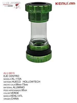 ALU.8815 EJE DE CENTRO HUECO HOLLOWTECH TG BIKE MOD.KL-110A VERDE