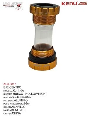 ALU.8817 EJE DE CENTRO HUECO HOLLOWTECH TG BIKE MOD.KL-110A AMARILLO