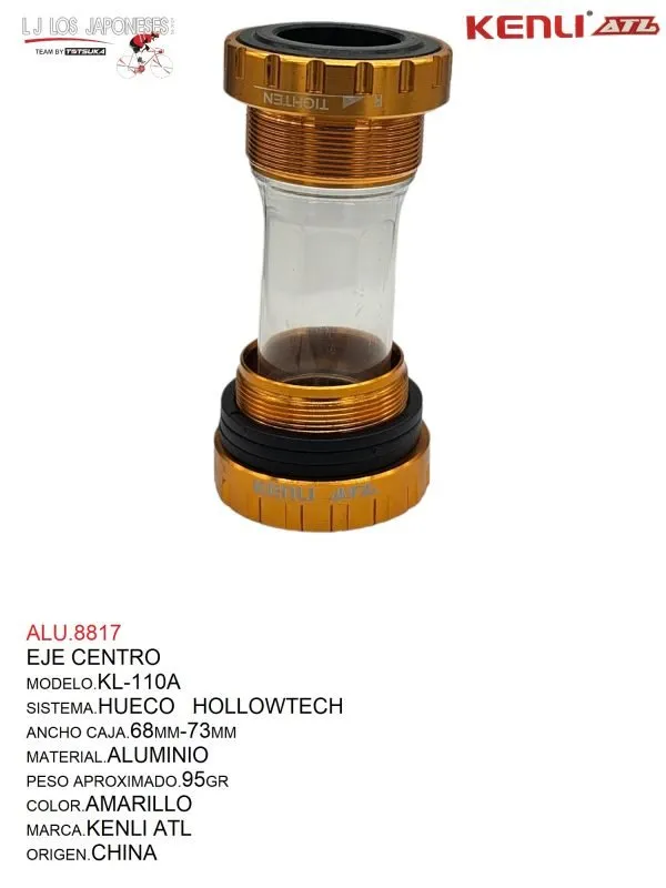 EJE DE CENTRO HUECO  HOLLOWTECH TG BIKE  MOD.KL-110A AMARILLO
