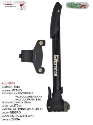 BOMBA  MINI  MARCA EQUALIZER BIKE ALUMINIO MODELO  M21-03  NEGRO
