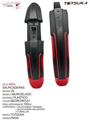 SALPICADERA  PLASTICO RODADO  20  MODELO  MURCIELAGO   NEGRO CON ROJO