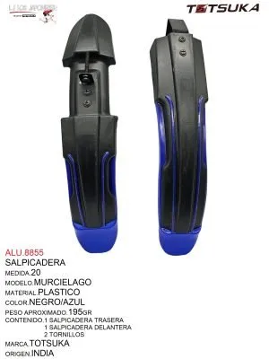 SALPICADERA  PLASTICO RODADO  20  MODELO  MURCIELAGO   NEGRO CON AZUL