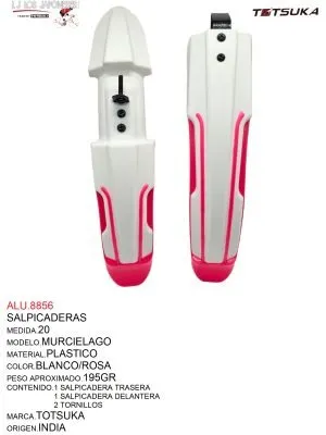 SALPICADERA  PLASTICO RODADO  20  MODELO  MURCIELAGO   BLANCO CON ROSA