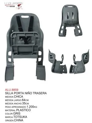 SILLA PORTA BEBE PLASTICO GRIS chico  peso 1.200KG