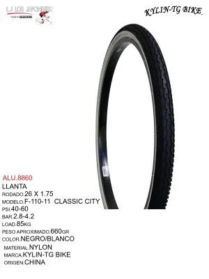 LLANTA 26X1.75  NEGRO/BLANCO KYLIN-TG BIKE F-110